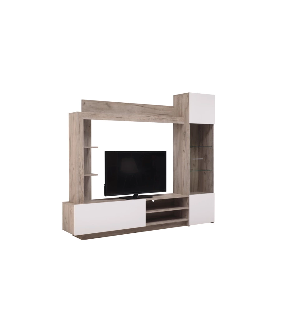 Mobile tv per soggiorno "torino" rovere e bianco, 204x35x174,5 cm